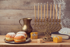 Jewish holiday hanukkah celebration with vintage menorah